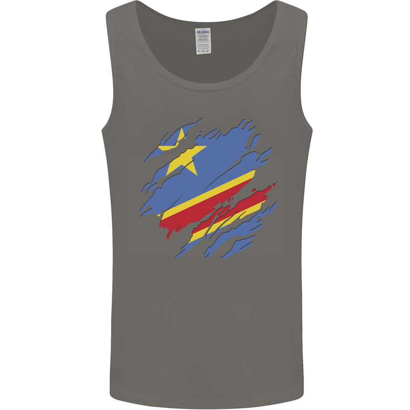 Torn DR Congo Flag Congolese Day Football Mens Vest Tank Top Charcoal