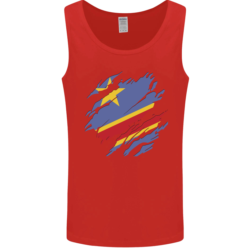Torn DR Congo Flag Congolese Day Football Mens Vest Tank Top Red