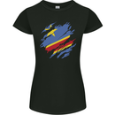 Torn DR Congo Flag Congolese Day Football Womens Petite Cut T-Shirt Black