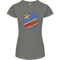 Torn DR Congo Flag Congolese Day Football Womens Petite Cut T-Shirt Charcoal