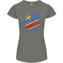 Torn DR Congo Flag Congolese Day Football Womens Petite Cut T-Shirt Charcoal