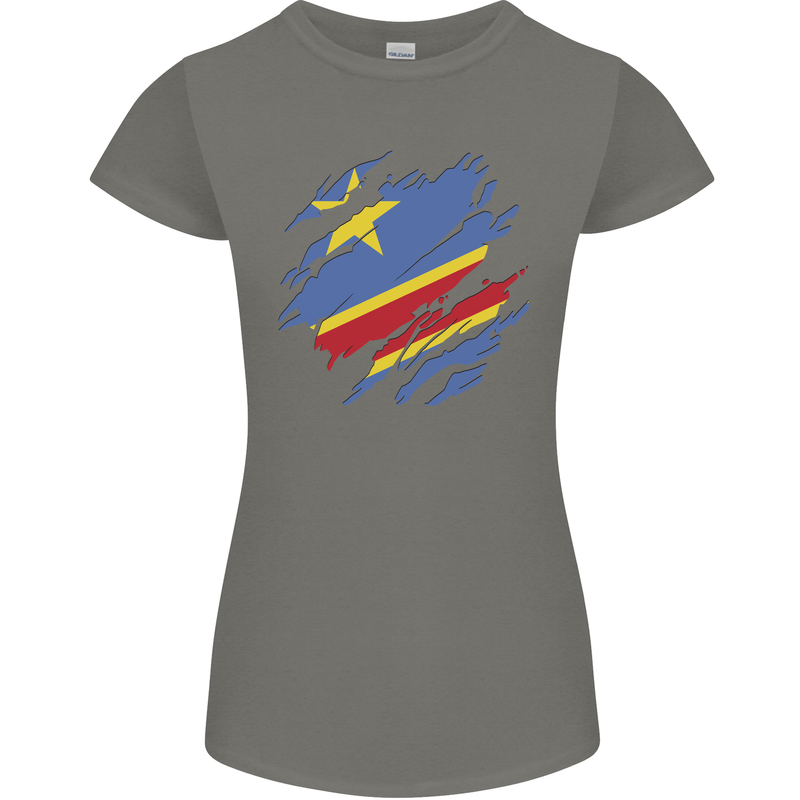 Torn DR Congo Flag Congolese Day Football Womens Petite Cut T-Shirt Charcoal