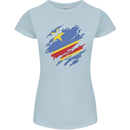 Torn DR Congo Flag Congolese Day Football Womens Petite Cut T-Shirt Light Blue