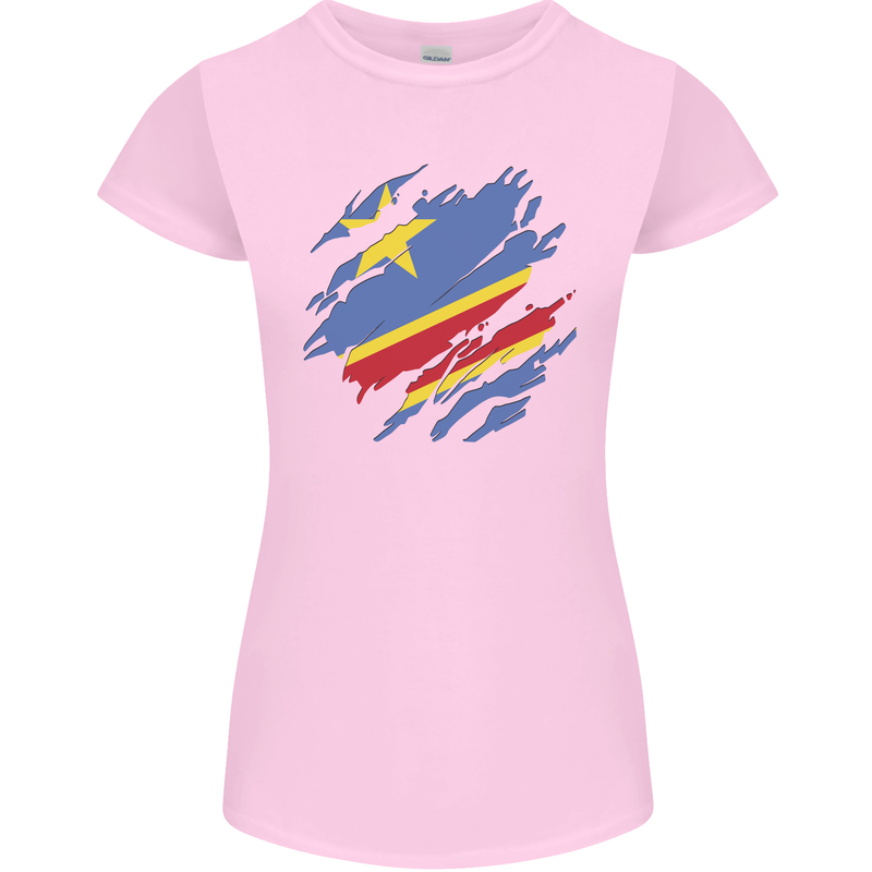 Torn DR Congo Flag Congolese Day Football Womens Petite Cut T-Shirt Light Pink