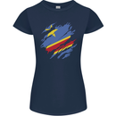 Torn DR Congo Flag Congolese Day Football Womens Petite Cut T-Shirt Navy Blue