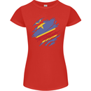 Torn DR Congo Flag Congolese Day Football Womens Petite Cut T-Shirt Red