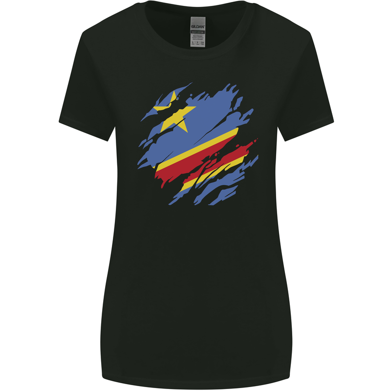Torn DR Congo Flag Congolese Day Football Womens Wider Cut T-Shirt Black