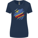 Torn DR Congo Flag Congolese Day Football Womens Wider Cut T-Shirt Navy Blue