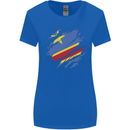 Torn DR Congo Flag Congolese Day Football Womens Wider Cut T-Shirt Royal Blue