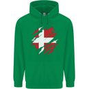 Torn Denmark Flag Danish Day Football Childrens Kids Hoodie Irish Green