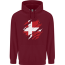 Torn Denmark Flag Danish Day Football Childrens Kids Hoodie Maroon