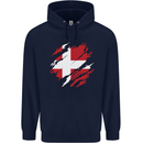 Torn Denmark Flag Danish Day Football Childrens Kids Hoodie Navy Blue
