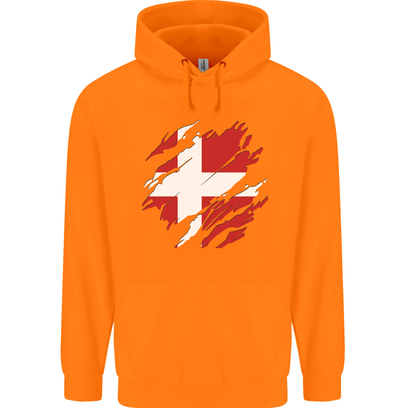 Torn Denmark Flag Danish Day Football Childrens Kids Hoodie Orange