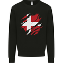 Torn Denmark Flag Danish Day Football Kids Sweatshirt Jumper Black