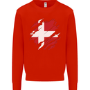 Torn Denmark Flag Danish Day Football Kids Sweatshirt Jumper Bright Red