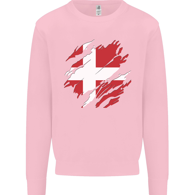Torn Denmark Flag Danish Day Football Kids Sweatshirt Jumper Light Pink