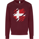 Torn Denmark Flag Danish Day Football Kids Sweatshirt Jumper Maroon