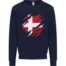 Torn Denmark Flag Danish Day Football Kids Sweatshirt Jumper Navy Blue