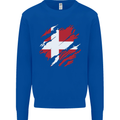 Torn Denmark Flag Danish Day Football Kids Sweatshirt Jumper Royal Blue