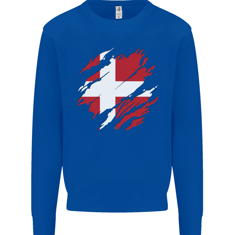 Torn Denmark Flag Danish Day Football Kids Sweatshirt Jumper Royal Blue