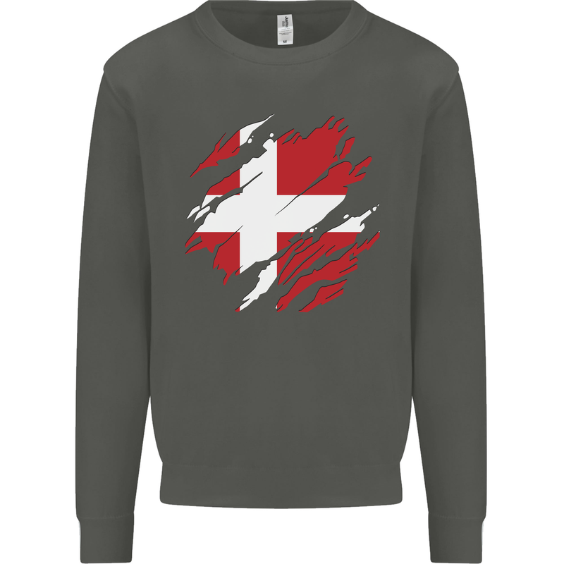 Torn Denmark Flag Danish Day Football Kids Sweatshirt Jumper Storm Grey