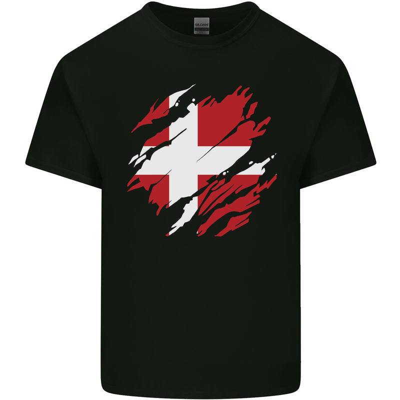Torn Denmark Flag Danish Day Football Kids T-Shirt Childrens Black