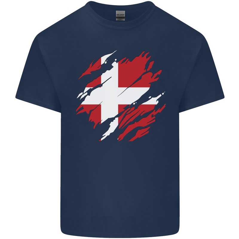 Torn Denmark Flag Danish Day Football Kids T-Shirt Childrens Navy Blue