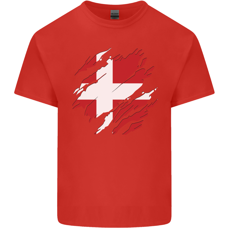 Torn Denmark Flag Danish Day Football Kids T-Shirt Childrens Red