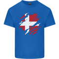 Torn Denmark Flag Danish Day Football Kids T-Shirt Childrens Royal Blue