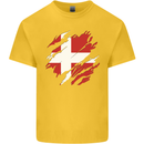 Torn Denmark Flag Danish Day Football Kids T-Shirt Childrens Yellow