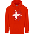 Torn Denmark Flag Danish Day Football Mens 80% Cotton Hoodie Bright Red