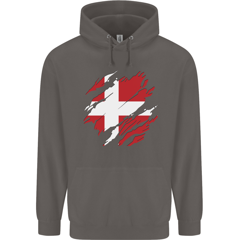 Torn Denmark Flag Danish Day Football Mens 80% Cotton Hoodie Charcoal