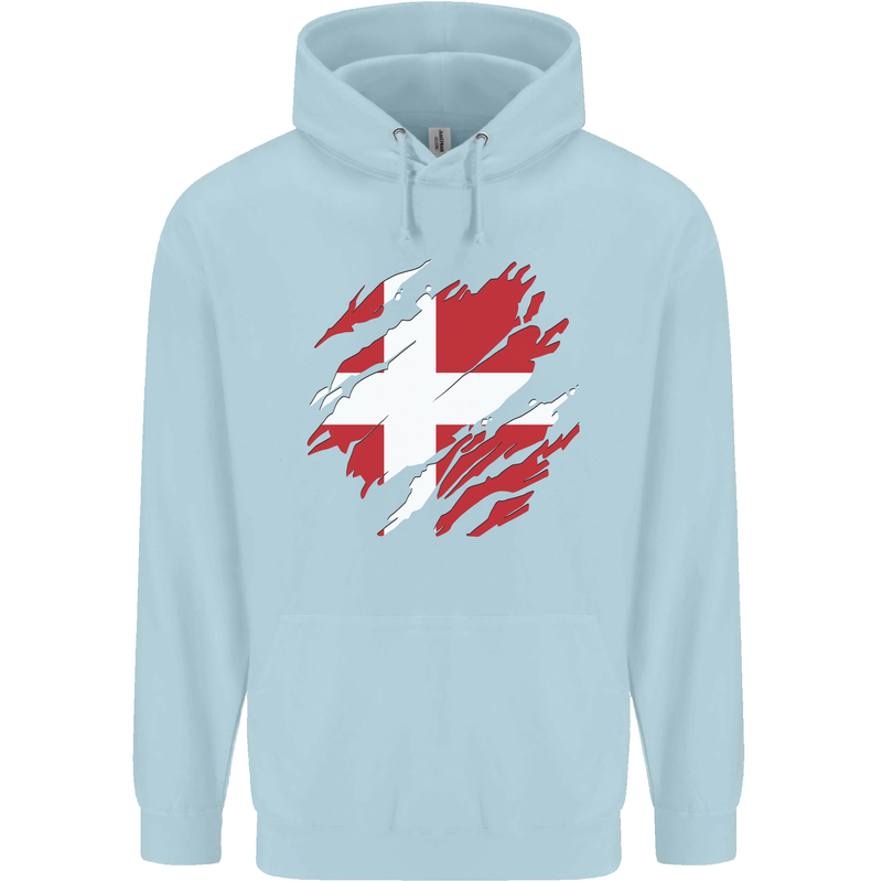Torn Denmark Flag Danish Day Football Mens 80% Cotton Hoodie Light Blue