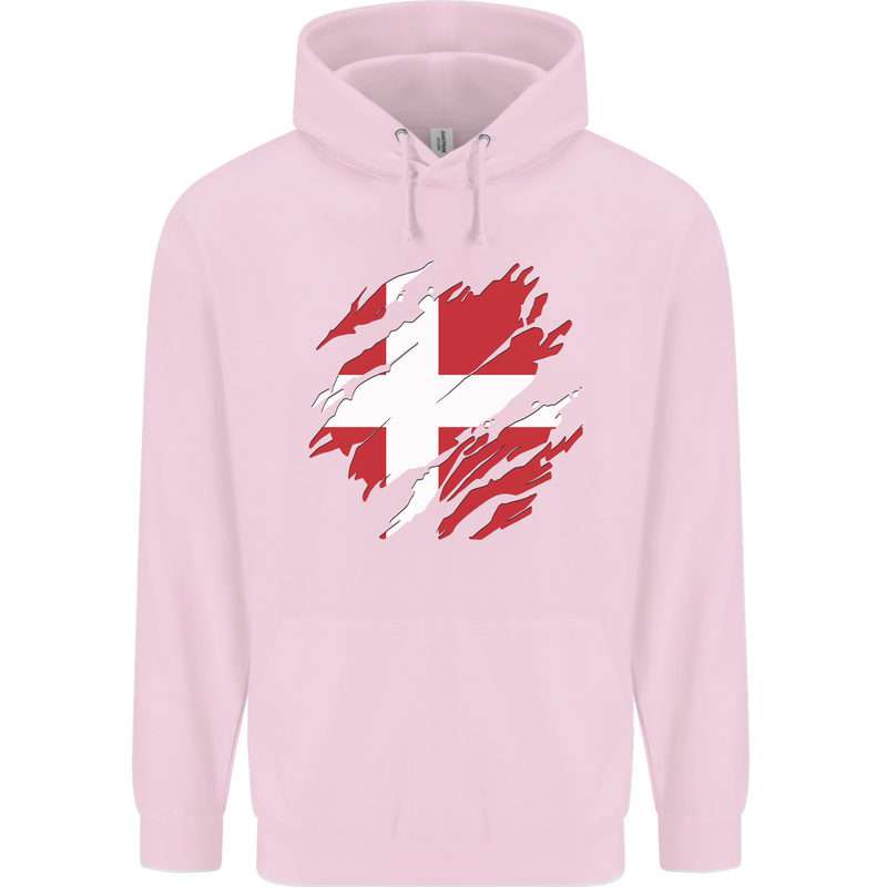 Torn Denmark Flag Danish Day Football Mens 80% Cotton Hoodie Light Pink
