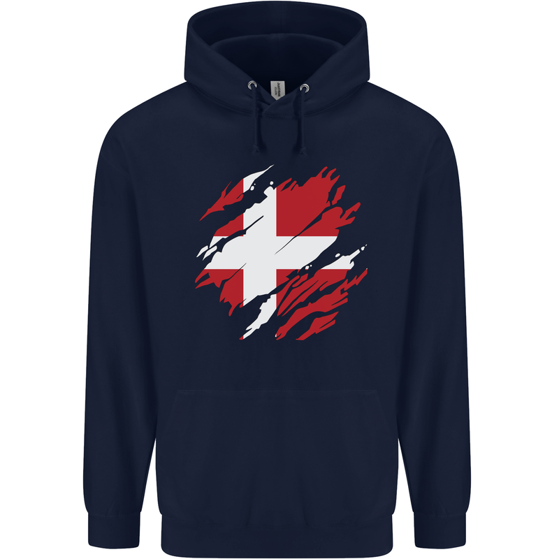 Torn Denmark Flag Danish Day Football Mens 80% Cotton Hoodie Navy Blue