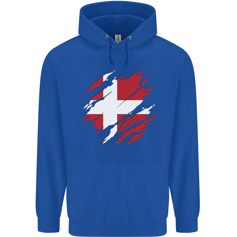 Torn Denmark Flag Danish Day Football Mens 80% Cotton Hoodie Royal Blue