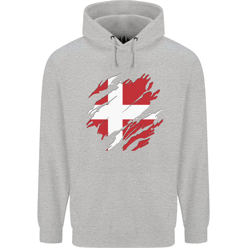 Torn Denmark Flag Danish Day Football Mens 80% Cotton Hoodie Sports Grey
