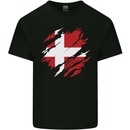 Torn Denmark Flag Danish Day Football Mens Cotton T-Shirt Tee Top Black