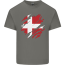 Torn Denmark Flag Danish Day Football Mens Cotton T-Shirt Tee Top Charcoal