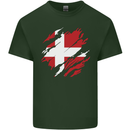 Torn Denmark Flag Danish Day Football Mens Cotton T-Shirt Tee Top Forest Green