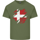 Torn Denmark Flag Danish Day Football Mens Cotton T-Shirt Tee Top Military Green