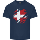 Torn Denmark Flag Danish Day Football Mens Cotton T-Shirt Tee Top Navy Blue