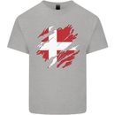 Torn Denmark Flag Danish Day Football Mens Cotton T-Shirt Tee Top Sports Grey