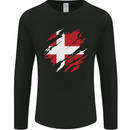 Torn Denmark Flag Danish Day Football Mens Long Sleeve T-Shirt Black