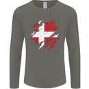Torn Denmark Flag Danish Day Football Mens Long Sleeve T-Shirt Charcoal