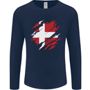 Torn Denmark Flag Danish Day Football Mens Long Sleeve T-Shirt Navy Blue