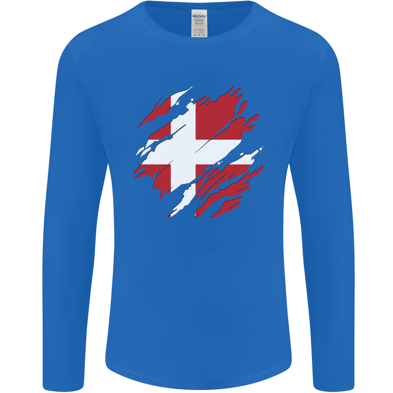 Torn Denmark Flag Danish Day Football Mens Long Sleeve T-Shirt Royal Blue