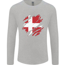 Torn Denmark Flag Danish Day Football Mens Long Sleeve T-Shirt Sports Grey
