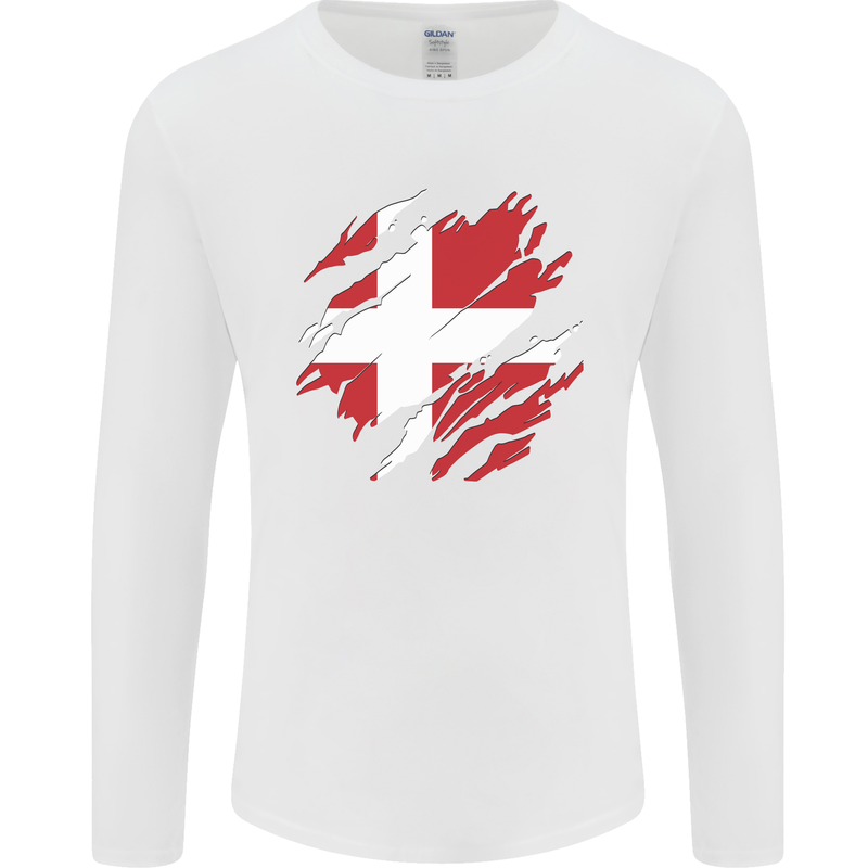 Torn Denmark Flag Danish Day Football Mens Long Sleeve T-Shirt White