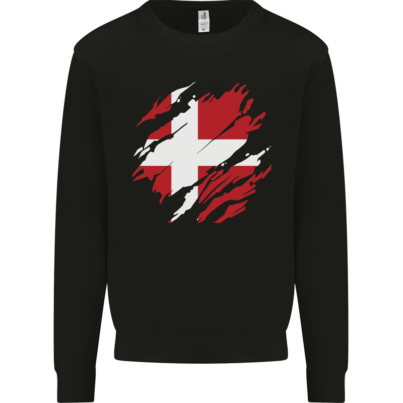 Torn Denmark Flag Danish Day Football Mens Sweatshirt Jumper Black